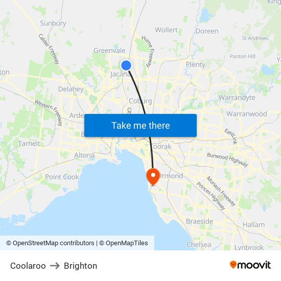 Coolaroo to Brighton map