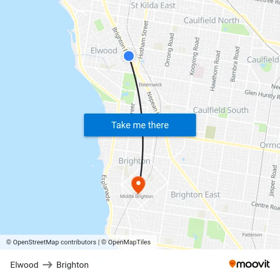 Elwood to Brighton map