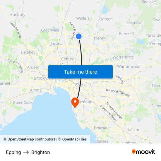 Epping to Brighton map