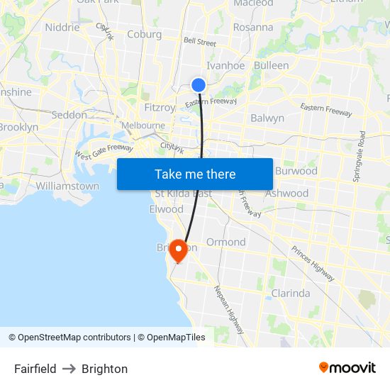 Fairfield to Brighton map