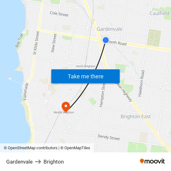 Gardenvale to Brighton map