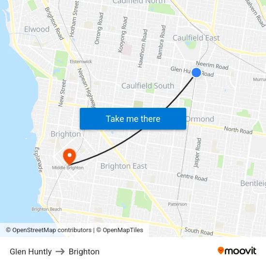 Glen Huntly to Brighton map