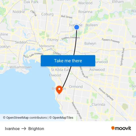 Ivanhoe to Brighton map