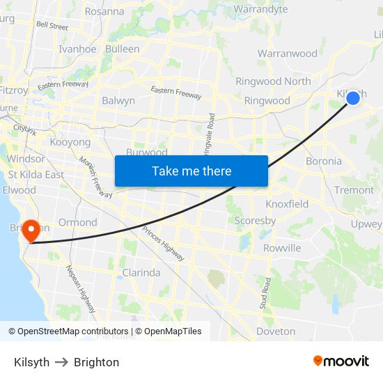 Kilsyth to Brighton map