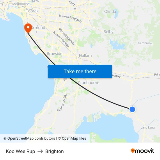 Koo Wee Rup to Brighton map