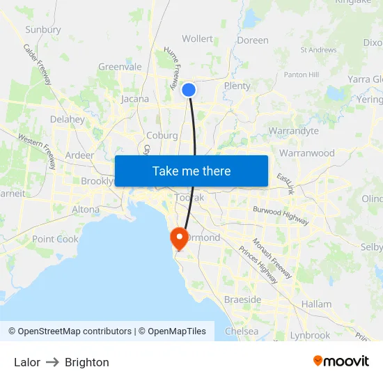 Lalor to Brighton map