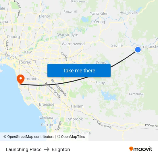Launching Place to Brighton map