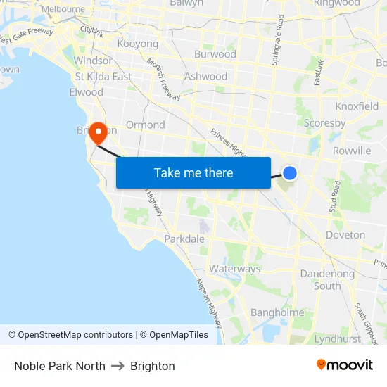 Noble Park North to Brighton map