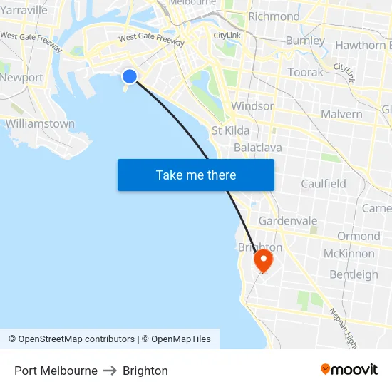 Port Melbourne to Brighton map