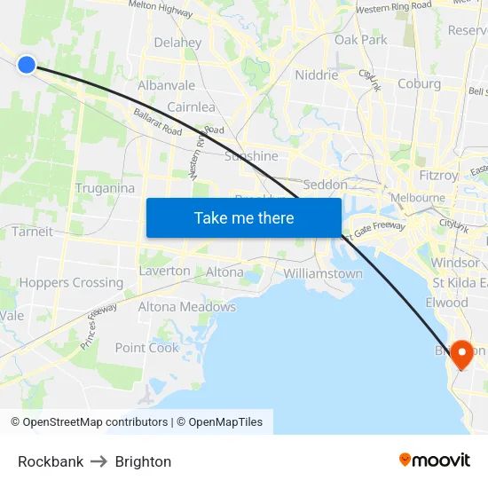 Rockbank to Brighton map
