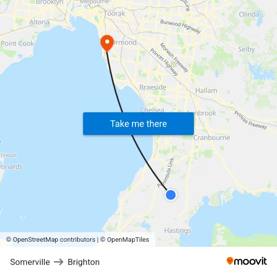 Somerville to Brighton map