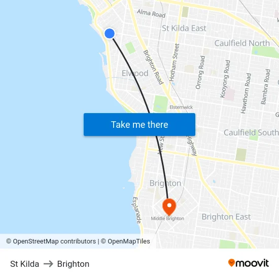St Kilda to Brighton map
