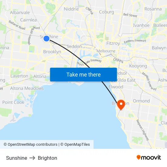 Sunshine to Brighton map
