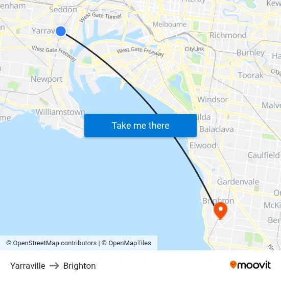 Yarraville to Brighton map