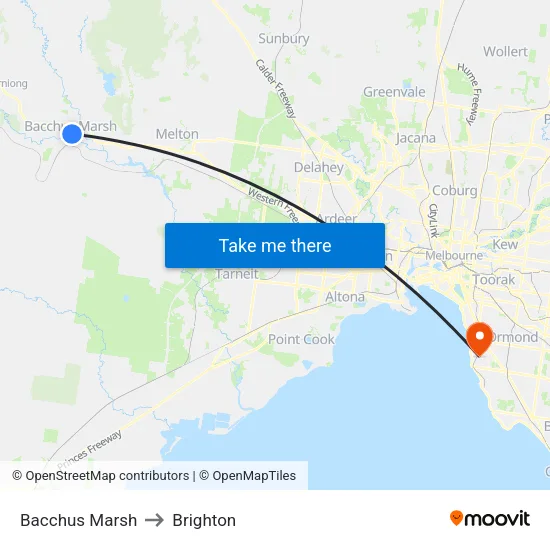 Bacchus Marsh to Brighton map