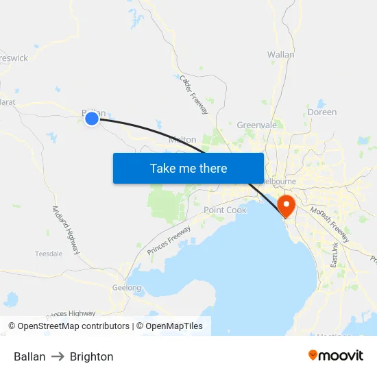 Ballan to Brighton map