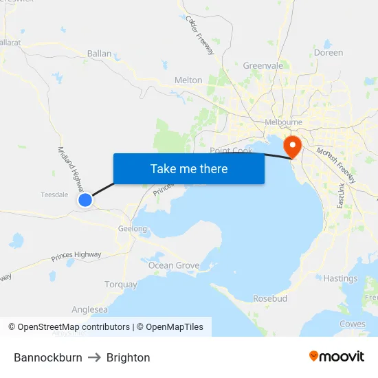 Bannockburn to Brighton map