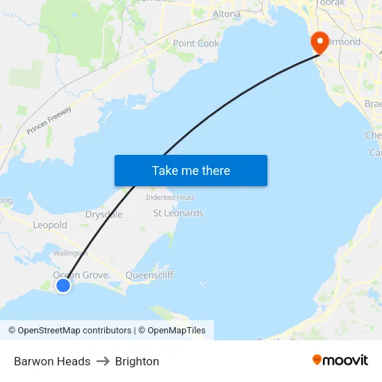 Barwon Heads to Brighton map