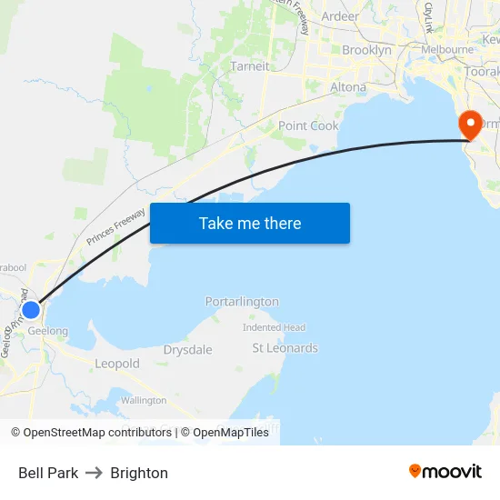 Bell Park to Brighton map