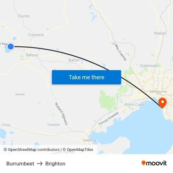 Burrumbeet to Brighton map