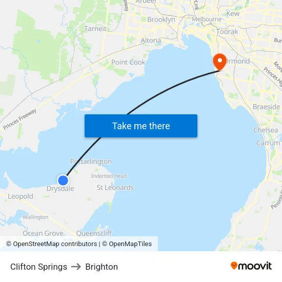 Clifton Springs to Brighton map