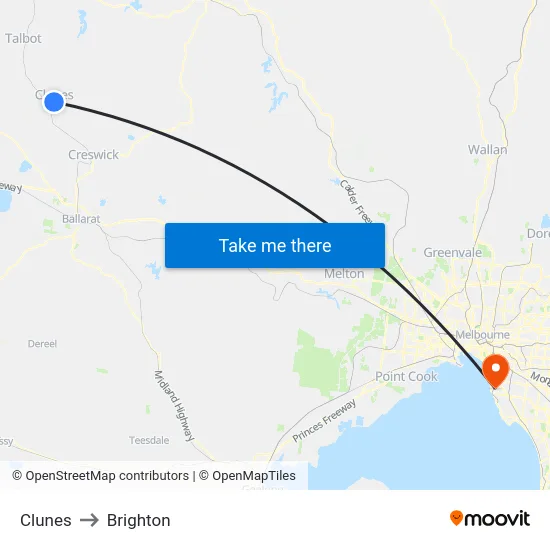 Clunes to Brighton map