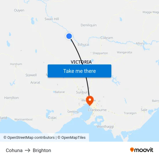 Cohuna to Brighton map