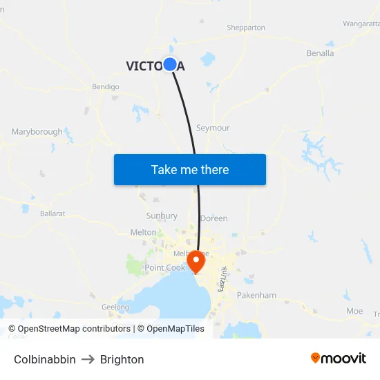 Colbinabbin to Brighton map