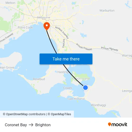 Coronet Bay to Brighton map