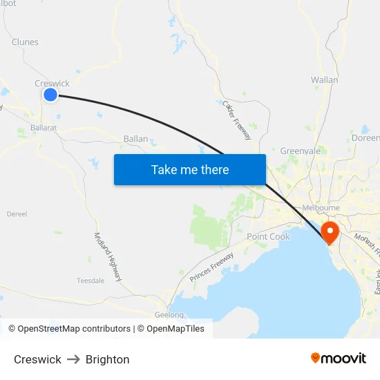 Creswick to Brighton map