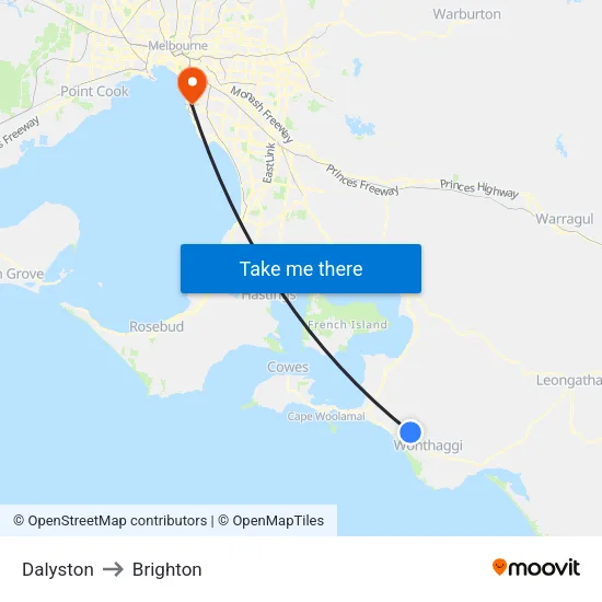 Dalyston to Brighton map