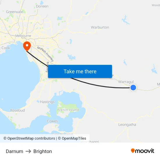 Darnum to Brighton map