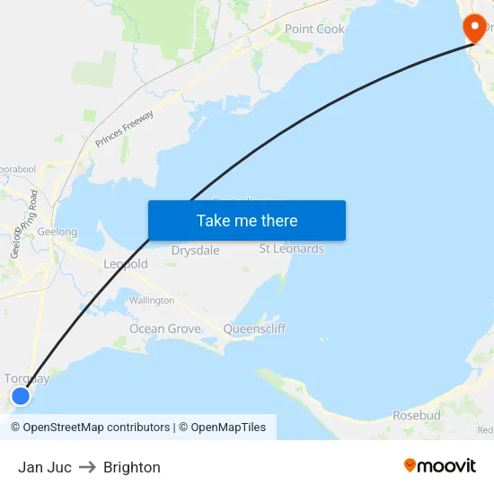 Jan Juc to Brighton map
