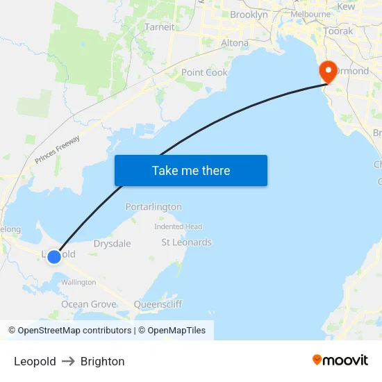 Leopold to Brighton map