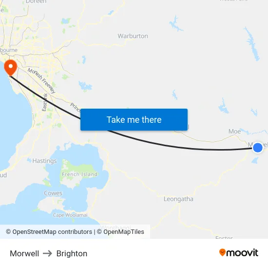 Morwell to Brighton map