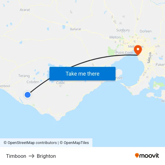 Timboon to Brighton map