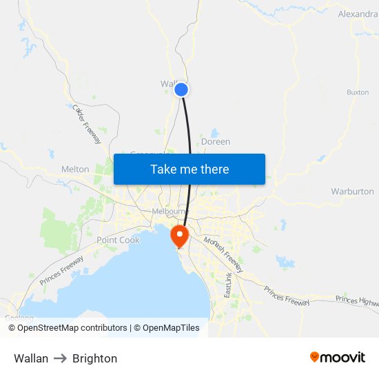 Wallan to Brighton map