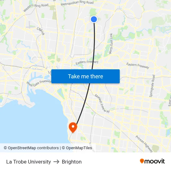 La Trobe University to Brighton map
