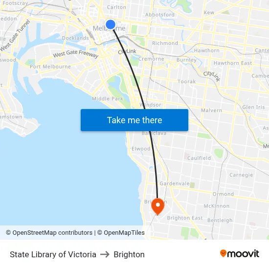State Library of Victoria to Brighton map