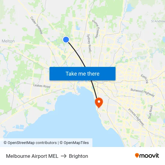 Melbourne Airport MEL to Brighton map