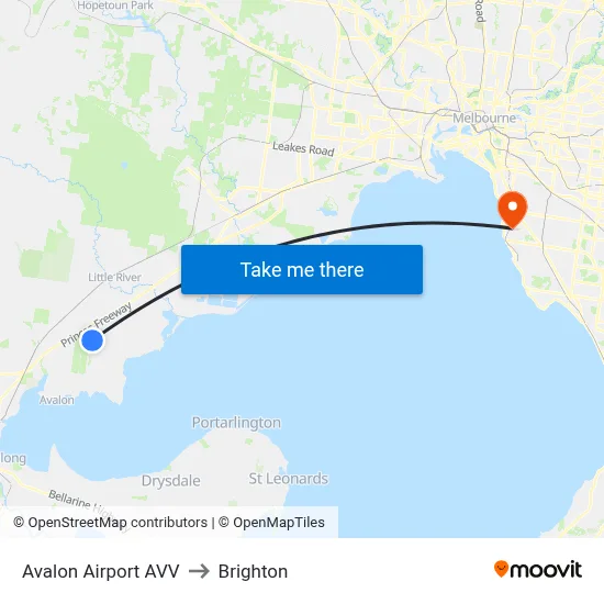 Avalon Airport AVV to Brighton map