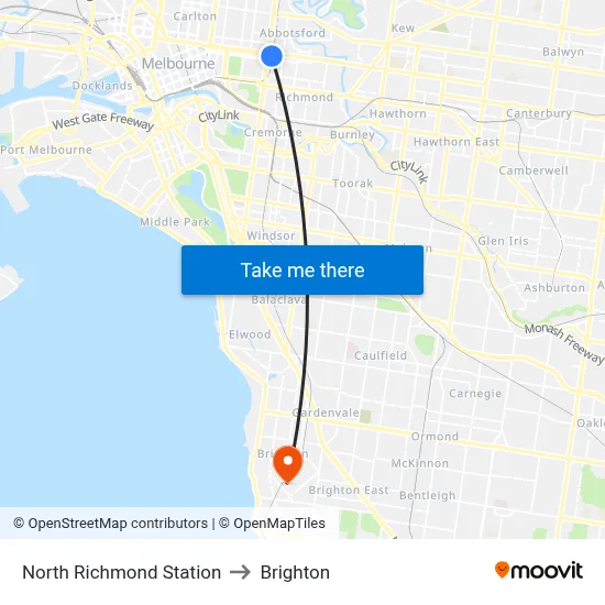 North Richmond Station to Brighton map