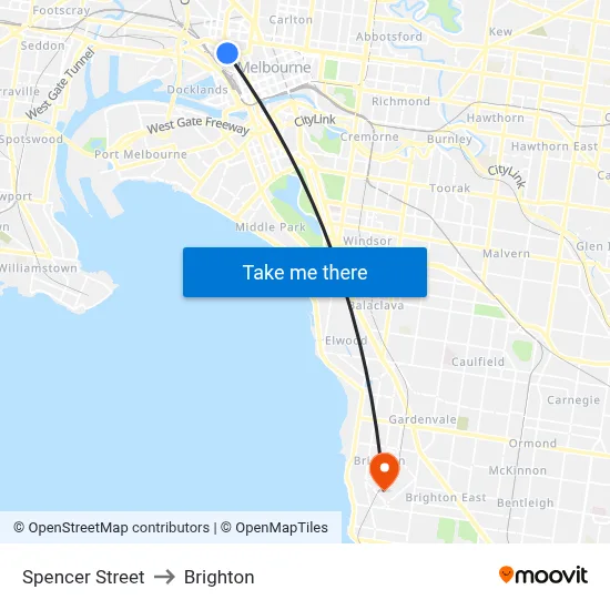 Spencer Street to Brighton map