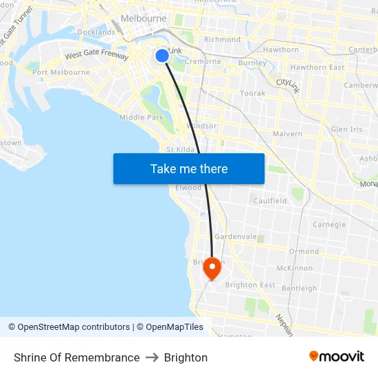 Shrine Of Remembrance to Brighton map