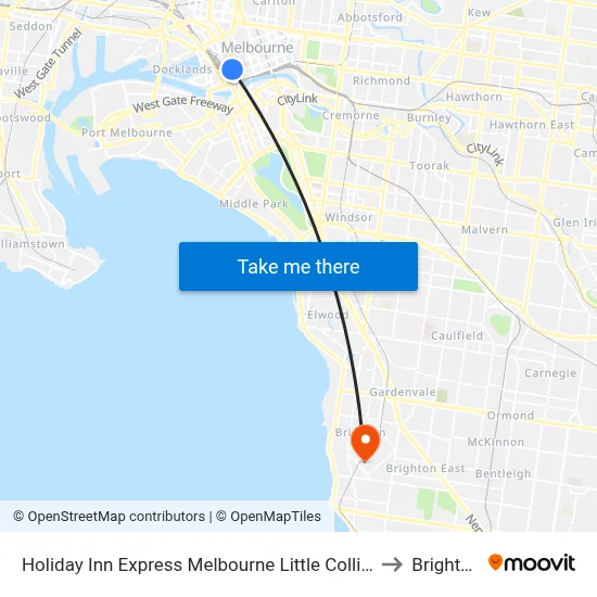 Holiday Inn Express Melbourne Little Collins to Brighton map