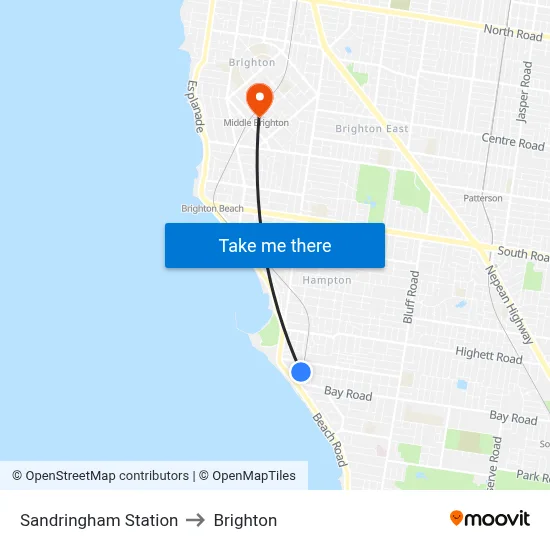 Sandringham Station to Brighton map