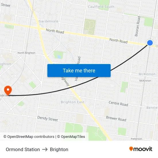 Ormond Station to Brighton map
