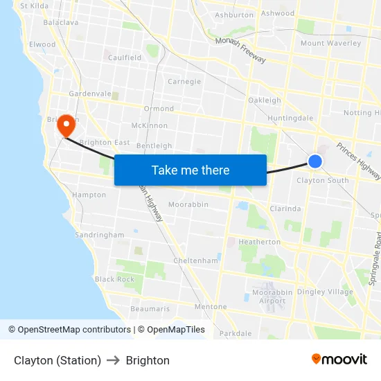 Clayton (Station) to Brighton map