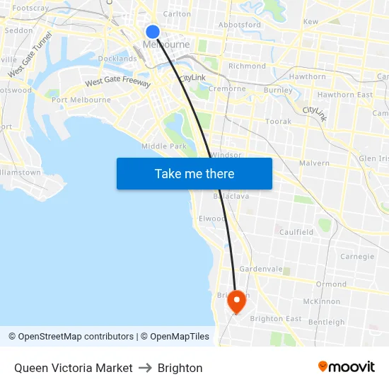 Queen Victoria Market to Brighton map