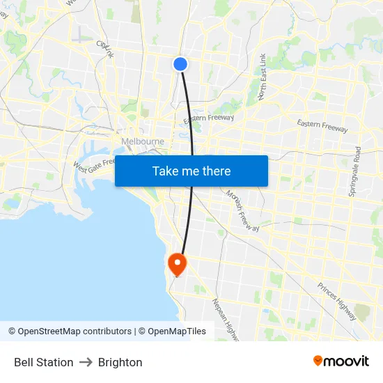 Bell Station to Brighton map